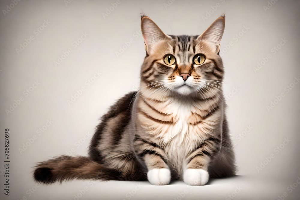 Sitting sweety cat looking aside. Portrait on transparent background