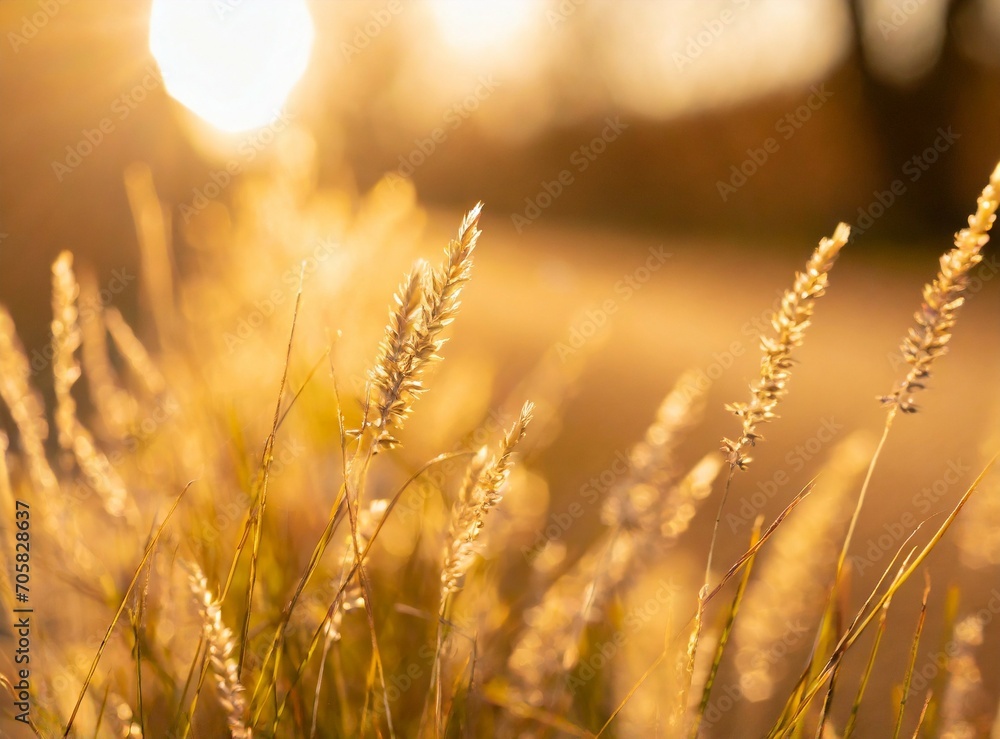 Countryside/field background, wheat leaves macro photography at golden hour