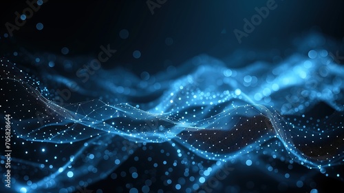 3D rendering of abstract digital wave with particles and depth of field