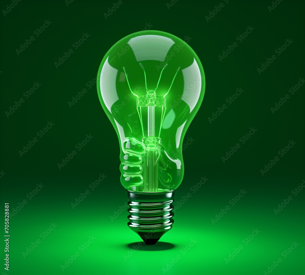 Green Glowing Light Bulb Generative AI Green Glowing Light Bulb Generative AI