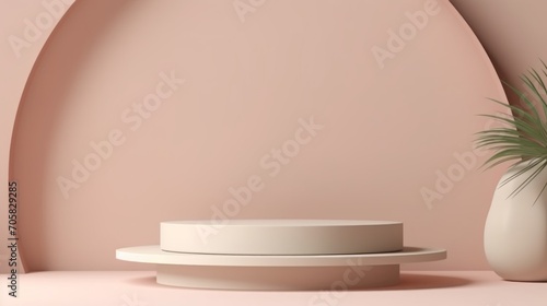 products display podium scene with pink leaf shadow platform. light background