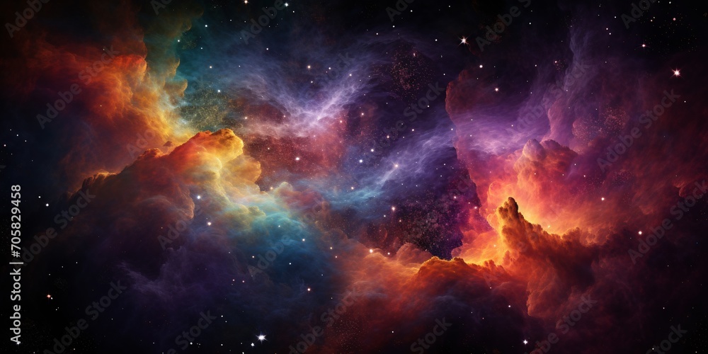 A vibrant purple and orange nebula with stars Generative AI