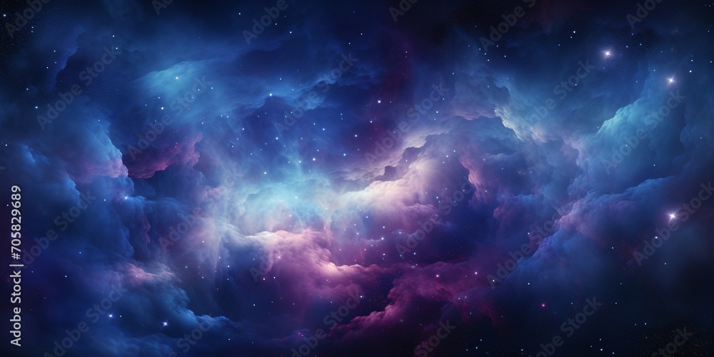 A vibrant purple and blue nebula with stars Generative AI