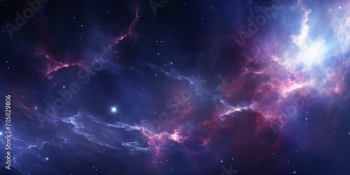 A vibrant and colorful space scene with a purple and red background Generative AI