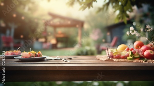 Sunny Backyard BBQ: A Relaxing Summer Day with Family and Friends Cooking Delicious Meals on a Wooden Grill