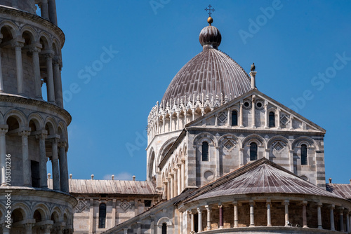 The famous leaning tower at the cathedral of Pisa