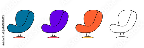 Set of vector icons of chairs. Flat style bean bag chair.
