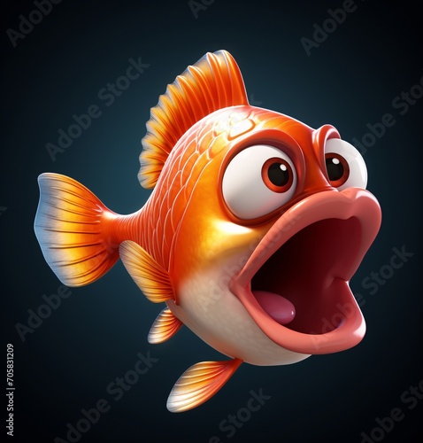 A cartoon fish with a wide open mouth Generative AI photo