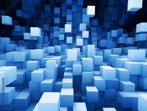 A Blue and White 3D Cube Pattern Generative AI