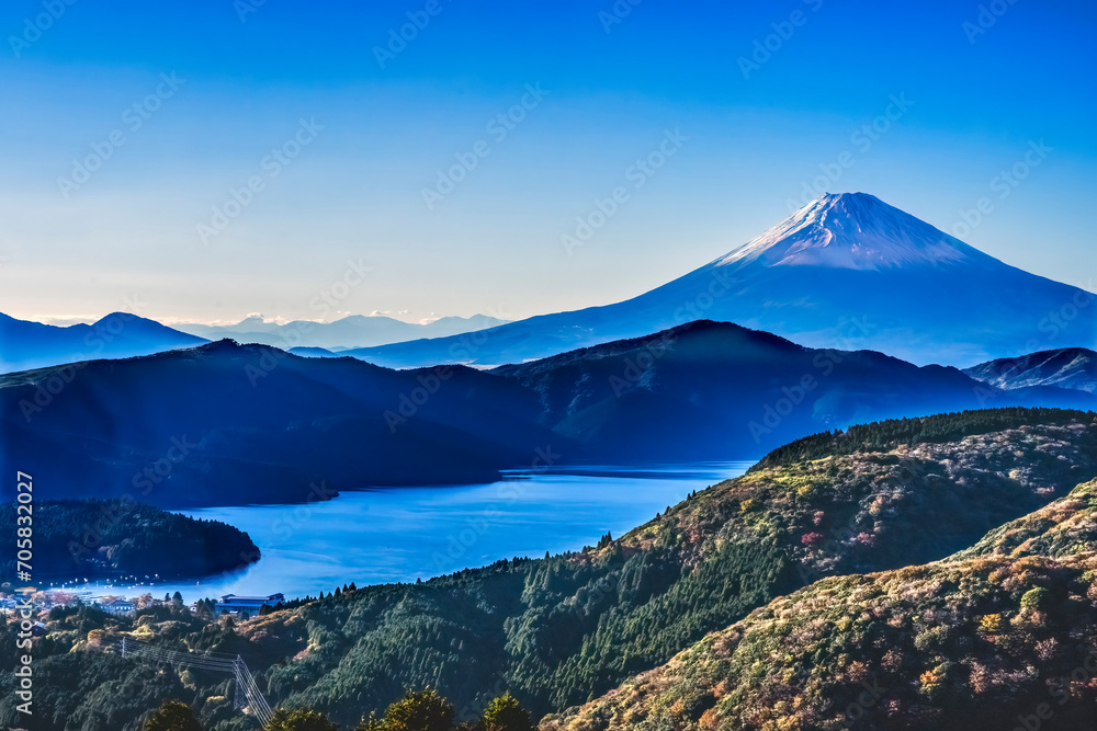 Colorful Mount Fuji Lookout Lake Ashiniko Hakone Kanagawa Japan