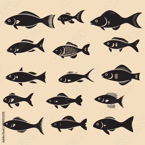 Fish black silhouette vector clip art
