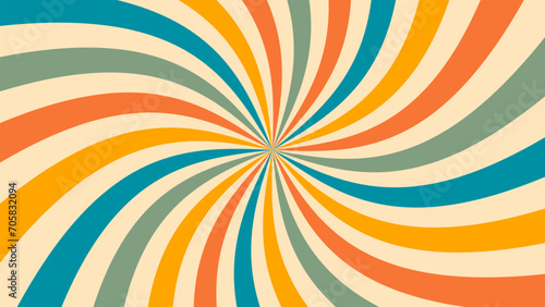 Retro ray background in 70s style. Psychedelic twisted ray pattern. © DELYRICA