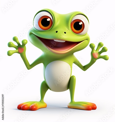Green Frog with Big Smile and Hands Up Generative AI