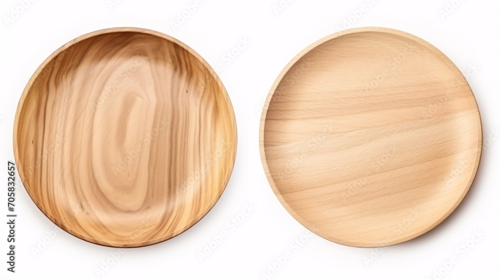 Overhead and viewpoint of vacant wooden dish separated on blank backdrop. Overhead and viewpoint of vacant wooden dish separated on blank backdrop.