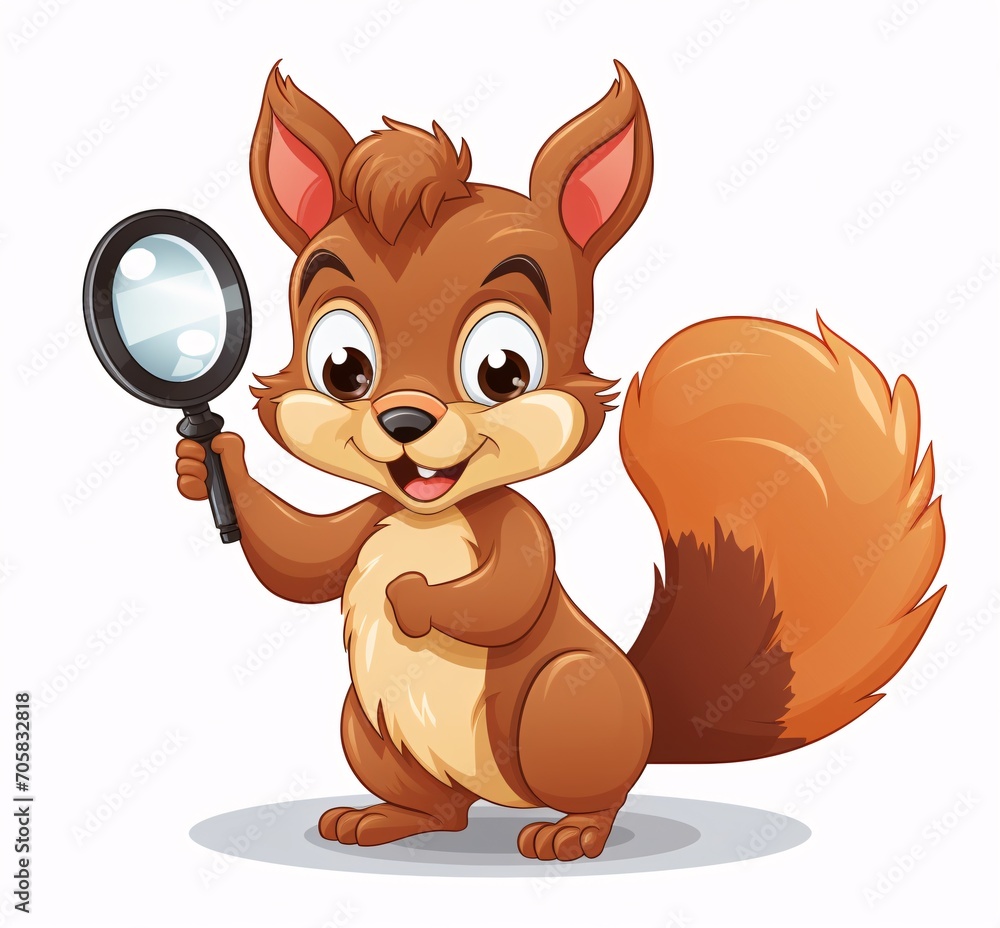 Cute cartoon animal holding a magnifying glass Generative AI