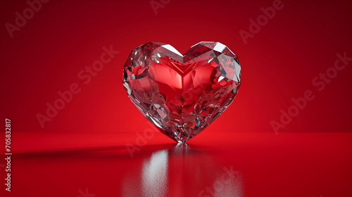 A heart-shaped crystal set against a red backdrop, symbolizing Valentines Day