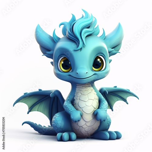 A cute blue dragon figurine with a smiling face Generative AI