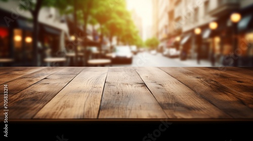 Rustic Wooden Table Top with Empty Space for Design – Vintage Brown Desk Surface with Blur Background – Minimalist Home Office Mockup Concept