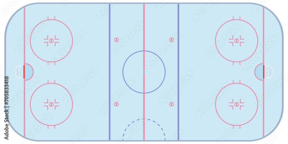 Naklejka premium Ice hockey field with its markings and goals seen from above (cut out)