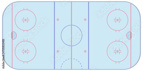 Ice hockey field with its markings and goals seen from above (cut out)