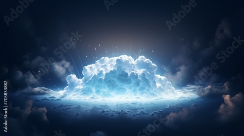 A bright blue cloud in a dark sky Generative AI