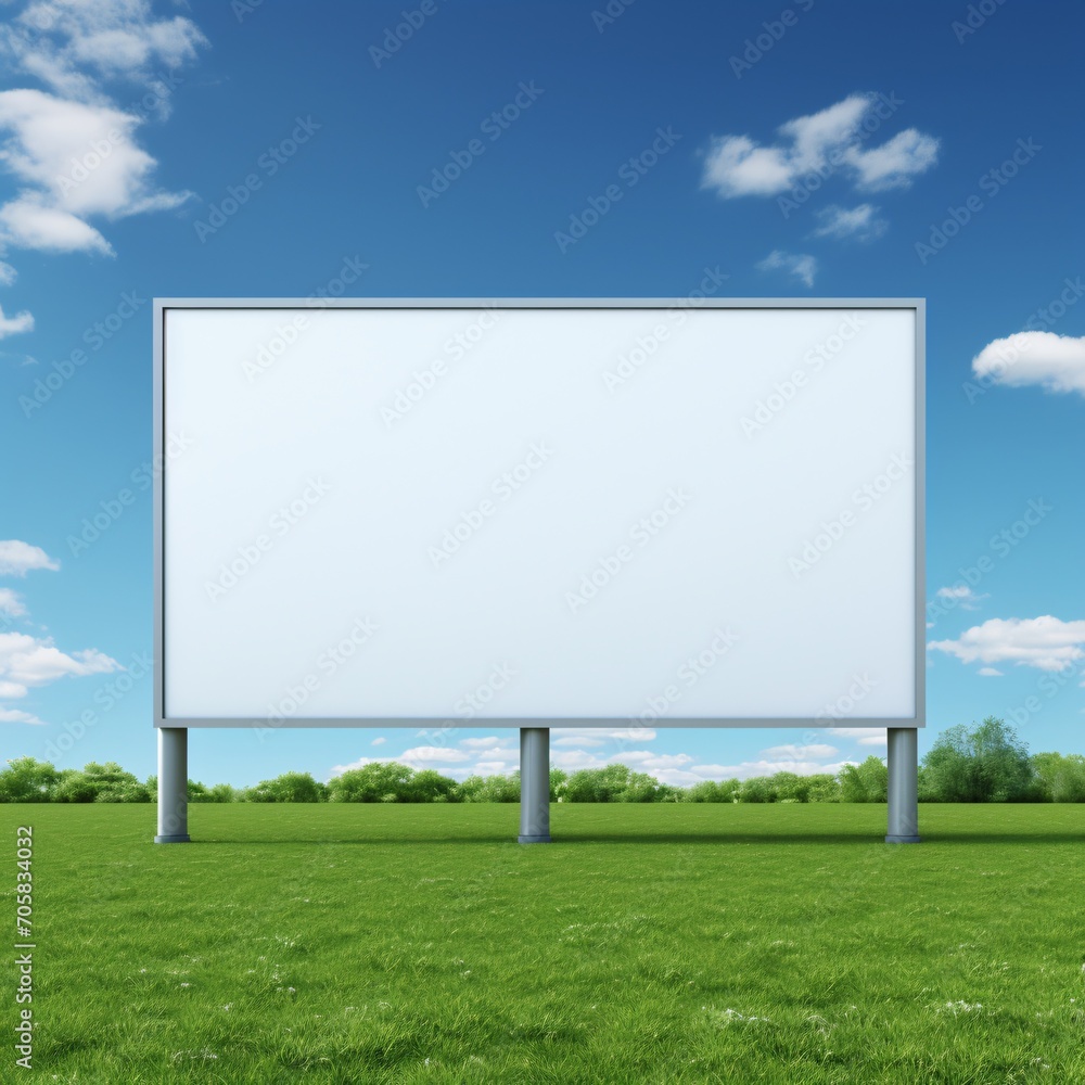 A large white billboard in a field with a blue sky background Generative AI A large white billboard in a field with a blue sky background Generative AI
