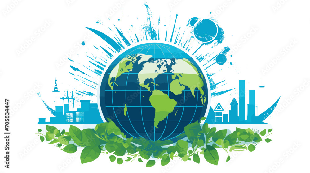 global perspective of green energy in a vector art piece showcasing scenes of international cooperation on renewable energy projects, individuals participating in global sustainability initiatives, an