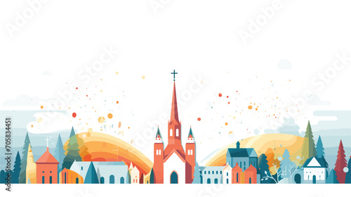 seasonal and celebratory aspects of church life in a vector art piece showcasing festive decorations, holiday celebrations, and special events. 