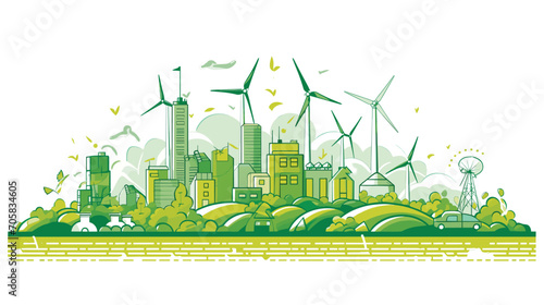 economic benefits of green energy in a vector art piece showcasing scenes of job creation, economic growth, and innovative industries emerging from the green energy sector. 