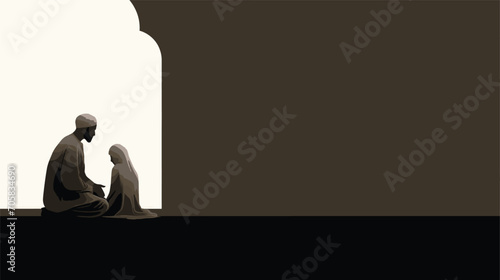 sense of peace and inner reflection within Muslim individuals in a vector scene featuring moments of private prayer, contemplation, and connection with Allah. 