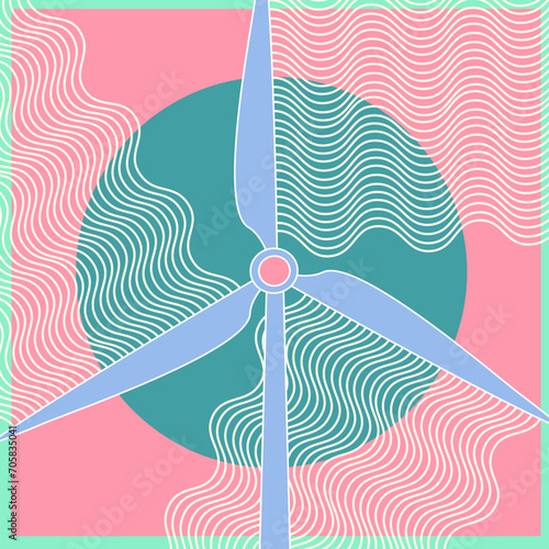 Wind Turbine with Wind Stream and Miami Art Deco Palette