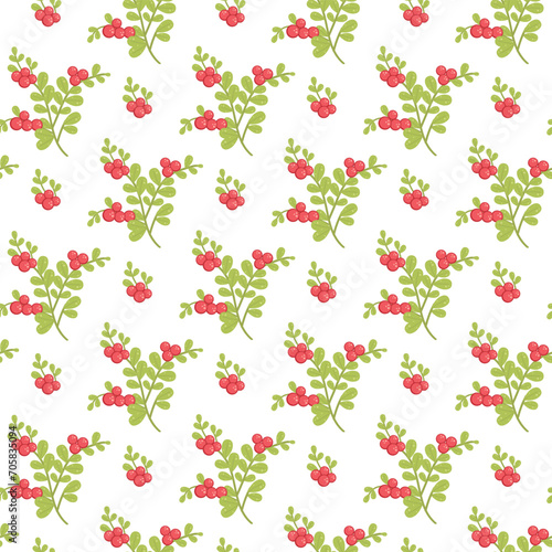 Floral seamless pattern. Red berries with leaves. Vector illustration art. For design textiles, paper, wallpaper, background.