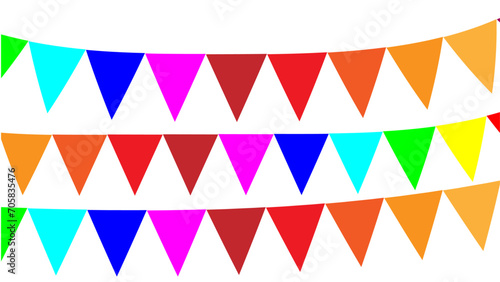 Garland Triangle Birthday Bunting Flags Celebration. Festival and Fair Decoration Colorful Carnival Garland on White Background