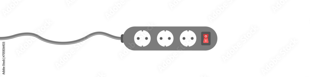 Extension cord vector icon. Multi-socket adapter. Many connectors for electrical appliances. Electric extension cord icon for household and industrial work. Cord extension for three connectors vector. Extension cord vector icon. Multi-socket adapter. Many connectors for electrical appliances. Electric extension cord icon for household and industrial work. Cord extension for three connectors vector.