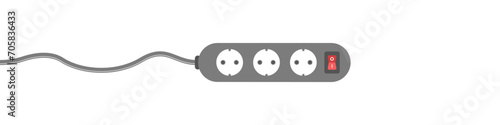 Extension cord vector icon. Multi-socket adapter. Many connectors for electrical appliances. Electric extension cord icon for household and industrial work. Cord extension for three connectors vector.