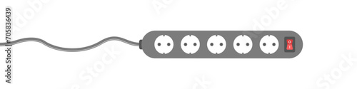 Extension cord vector icon. Multi-socket adapter. Many connectors for electrical appliances. Electric extension cord icon for household and industrial work. Cord extension for five connectors vector.