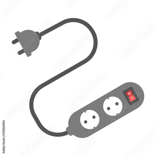 Extension cord vector icon. Multi-socket adapter. Many connectors for electrical appliances. Electric extension cord icon with plug. Cord extension for two connectors vector.