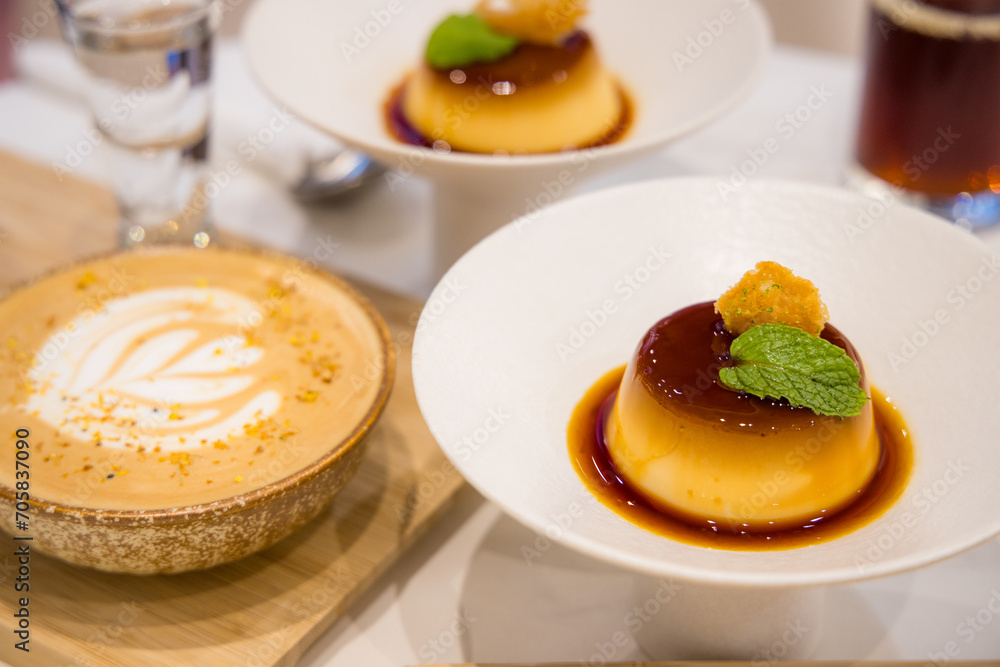 Egg pudding serve in coffee shop Egg pudding serve in coffee shop