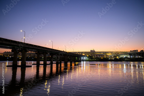 Bridge cross the river in Taipei city at sunset © leungchopan