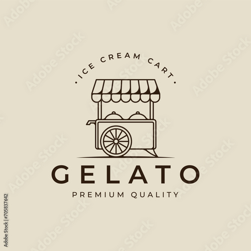 ice cream cart logo line art vector illustration template icon graphic design. food frozen gelato sign or symbol for business shop with typography style