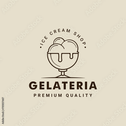 ice cream balls in bowl logo line art vector illustration template icon graphic design. food frozen or gelato gelateria sign and symbol for business shop cafe with typography style