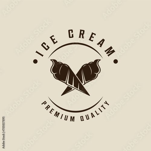 ice cream logo vector vintage illustration template icon graphic design. food frozen gelato sign or symbol for shop business with retro style concept typography