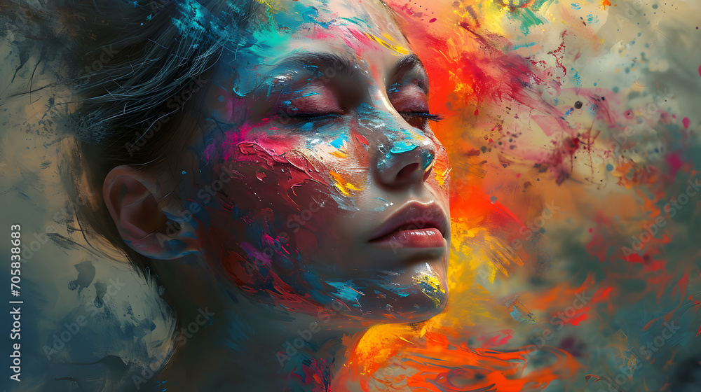 Abstract Woman's Portrait with Vivid Colors. Generative AI