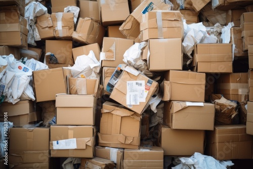 Overfilled Storage Space with Cardboard Boxes and Packaging Waste photo