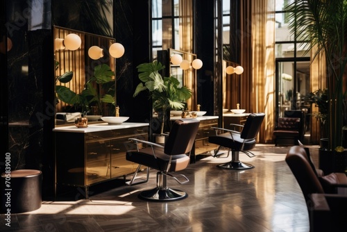 Interior of a modern luxury hairdressing salon photo