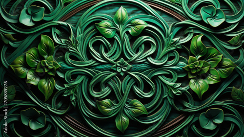 Modern Celtic floral patternю. Deep green color ornament.