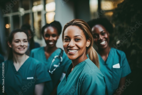 Group portrait of young nurses at hospital