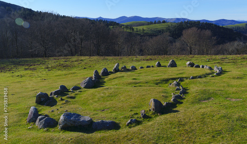 Double cromlech of Oianleku. The Oianleku cromlech is a megalithic monument or megalith located next to the road to Artikutza in the high Bianditz, Aiako Harriak Natural Park, Euskadi. photo