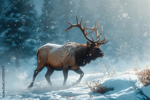 Wild Elegance: Witness Amazing Photography of a Majestic Reindeer in Action, Capturing the Untamed Strength and Breathtaking Beauty in the Wild Nature Scene.