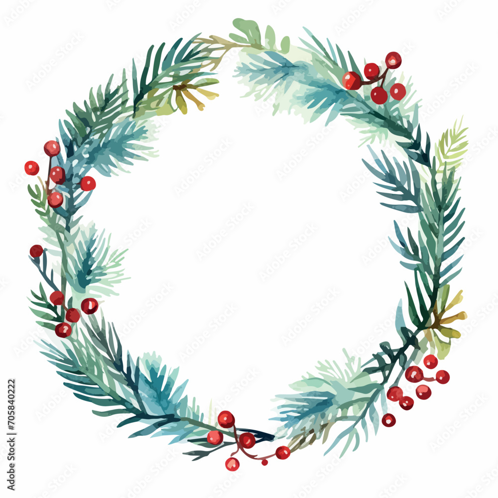 Watercolor vector illustration of Christmas fir branches, ideal for text placement, isolated